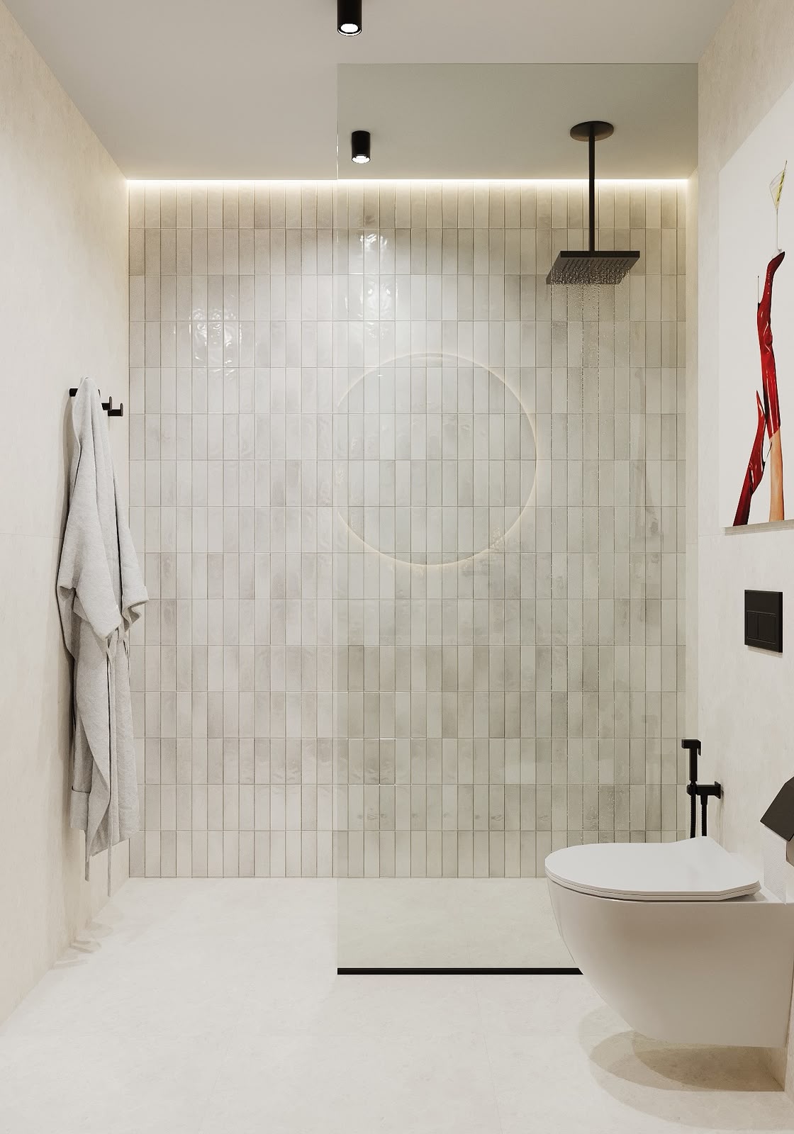 Bathroom inspiration with a walk-in shower and integrated lighting